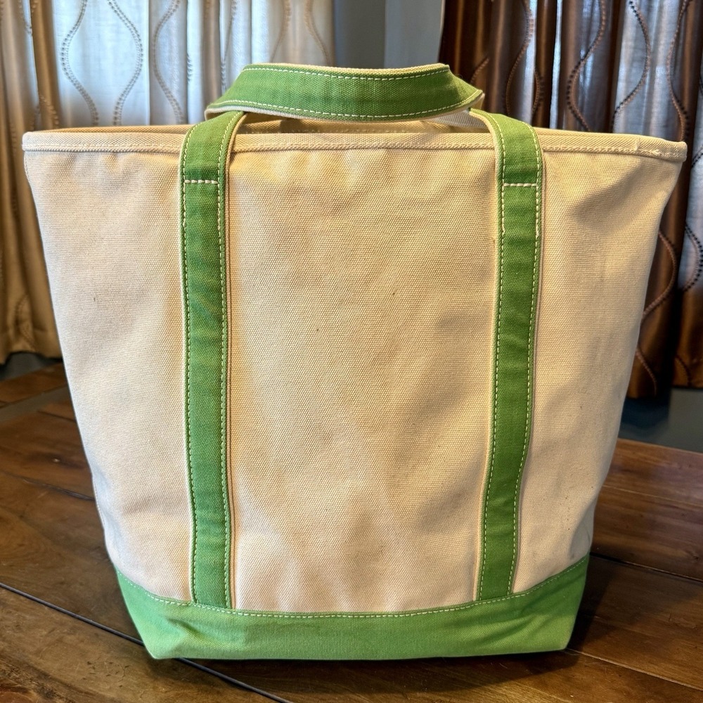 VTG Lands End 33x38 Green Natural MEGAN Canvas Boat Tote Bag Rare XL Open Top - Picture 3 of 10